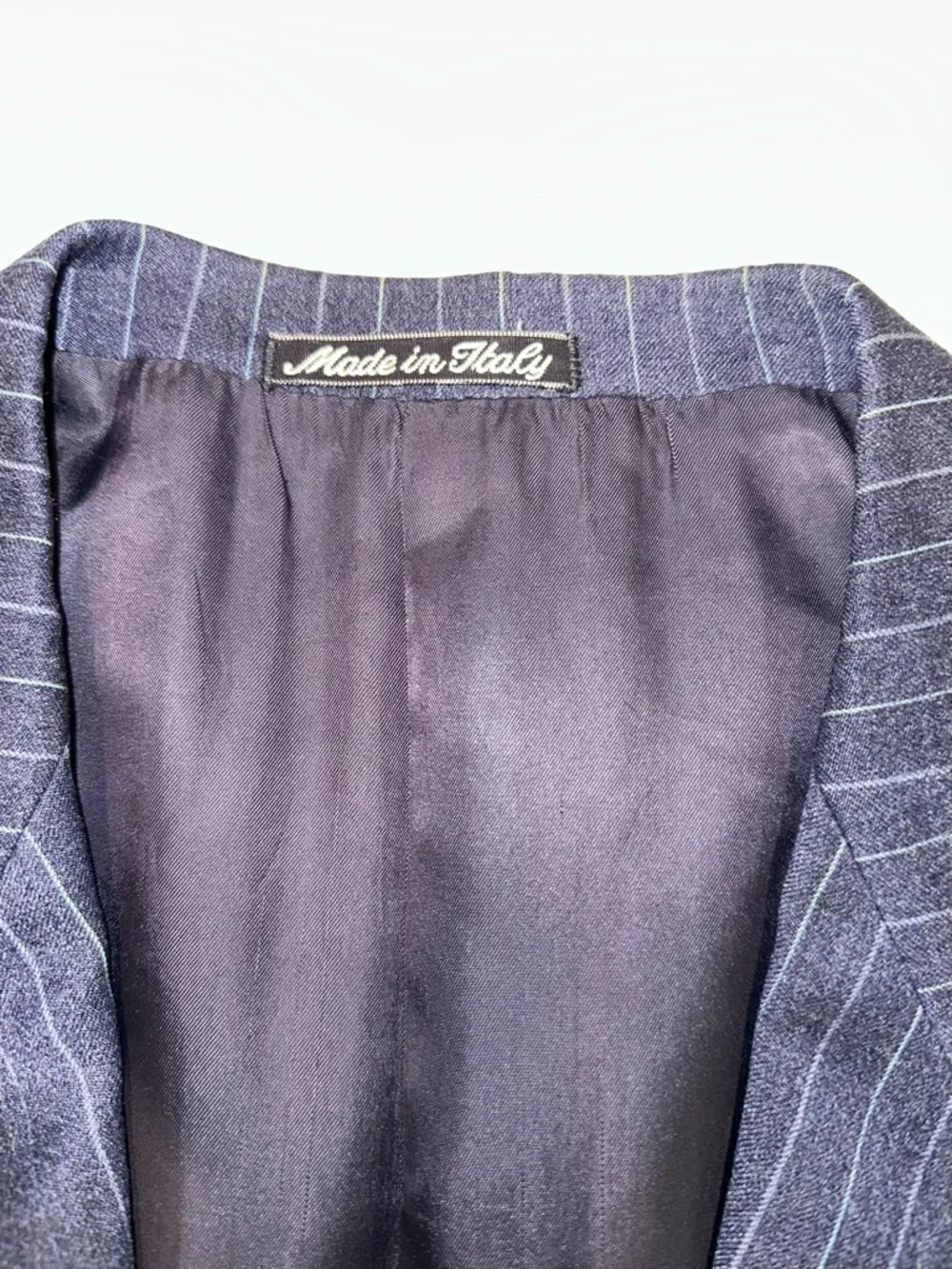 Vintage 80s Armani MANI Blazer Navy Striped Wool Made in Italy Sport Coat 38R